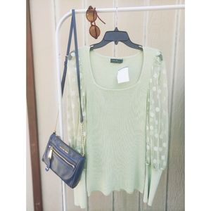 Polka Dot Mesh Sleeve Top